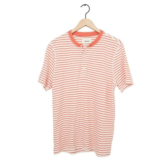 New Unison Men's Orange White Striped 3 Button Short Sleeve Crew Neck Henley XL - Picture 1 of 8